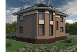 Двухэтажный дом из кирпича с эркером, мокрый фасад 304 м2. Шемордан